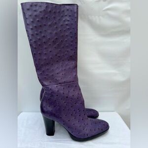 New Nine West Purple Leather Ostrich Knee High Boots Sz 9